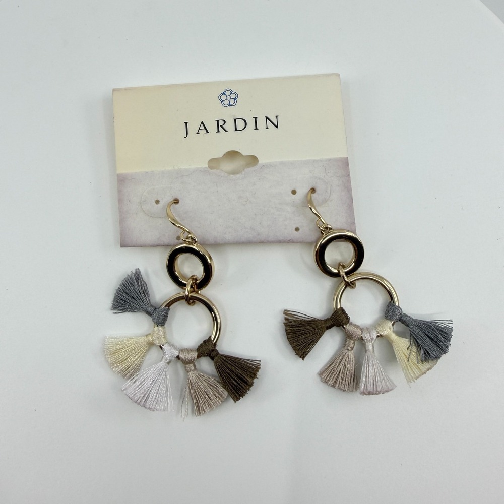 JARDIN Gold Tone Multi-Tassel Hoop Earrings Boho Chic Dangle Jewelry